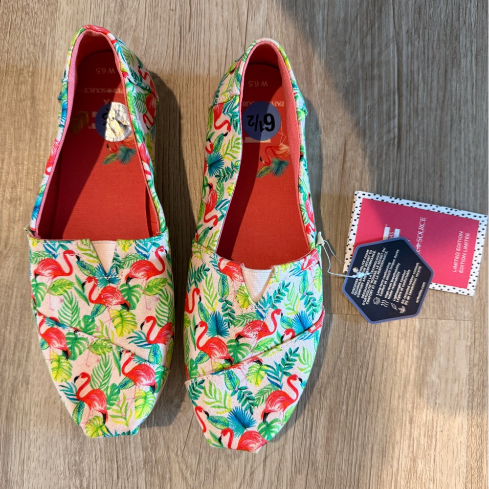 Toms x Paper Source Limited Edition Flamingo Print Alpargata Flats - Size 6.5